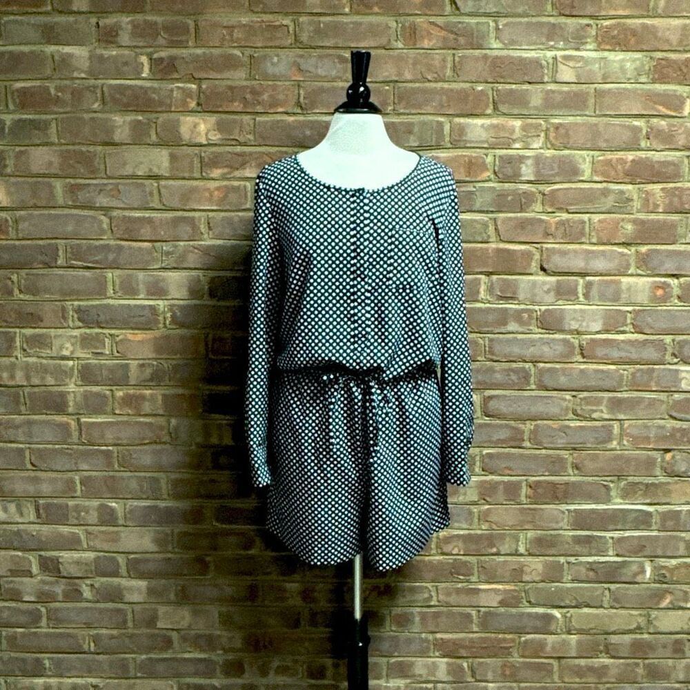 Loft Women’s Black & White Long Sleeve Button Front Romper Sz 10 NEW - Picture 5 of 7